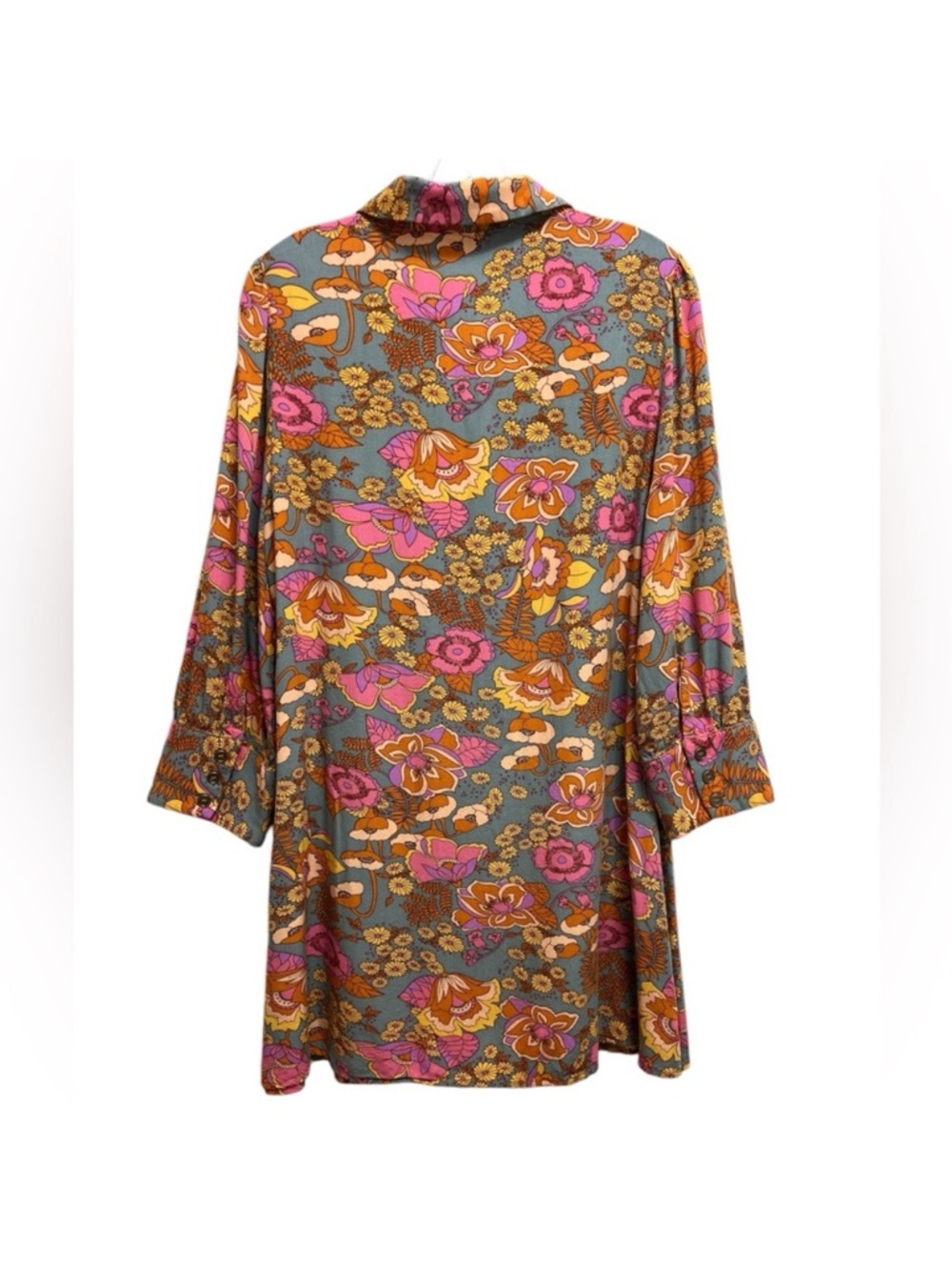 Natural Life Twiggy Vibrant Floral Button-Up Tunic Shirt Dress Pink & Mustard - Picture 14 of 14